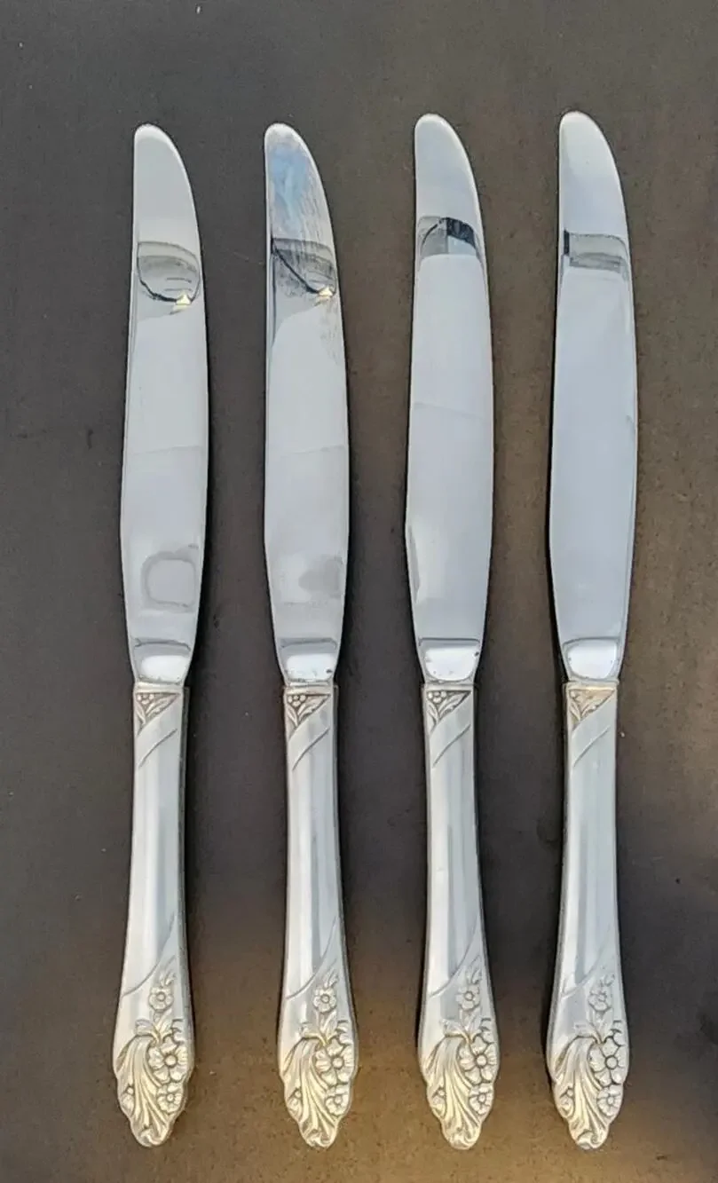 4 Onieda Community EVENING STAR Dinner Knives VTG 1950's Stainless Blade
